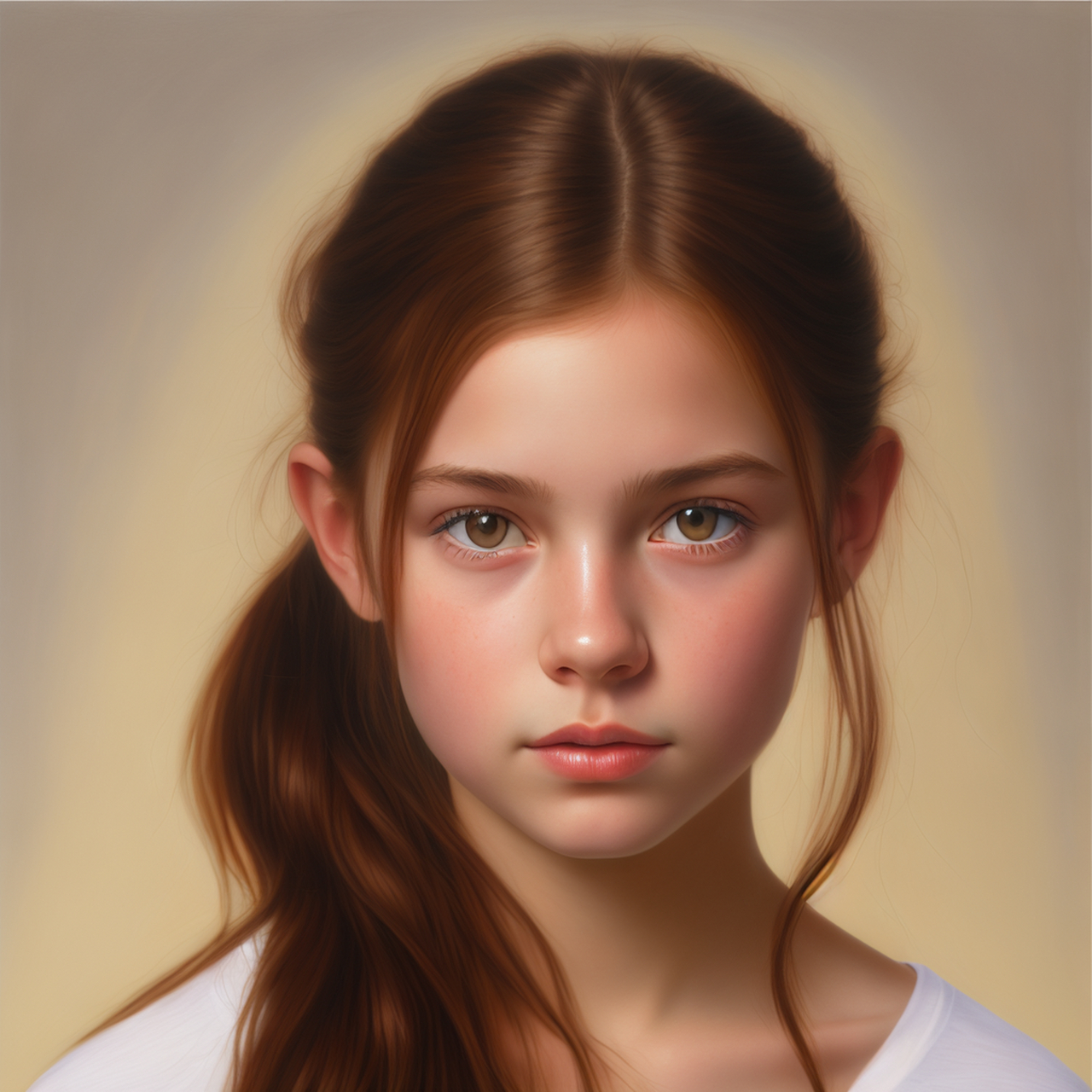 一个扎着双马尾的棕发少女,极致的头发刻画,极致的眼睛刻画,照片感,超