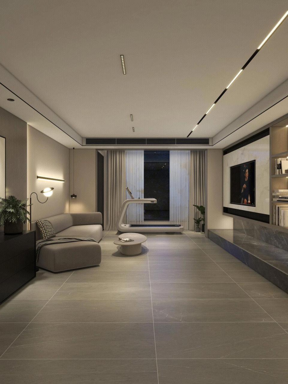 现代轻奢灰咖色系客厅|设计分享 电视背景墙 背景墙是由木饰面板结合