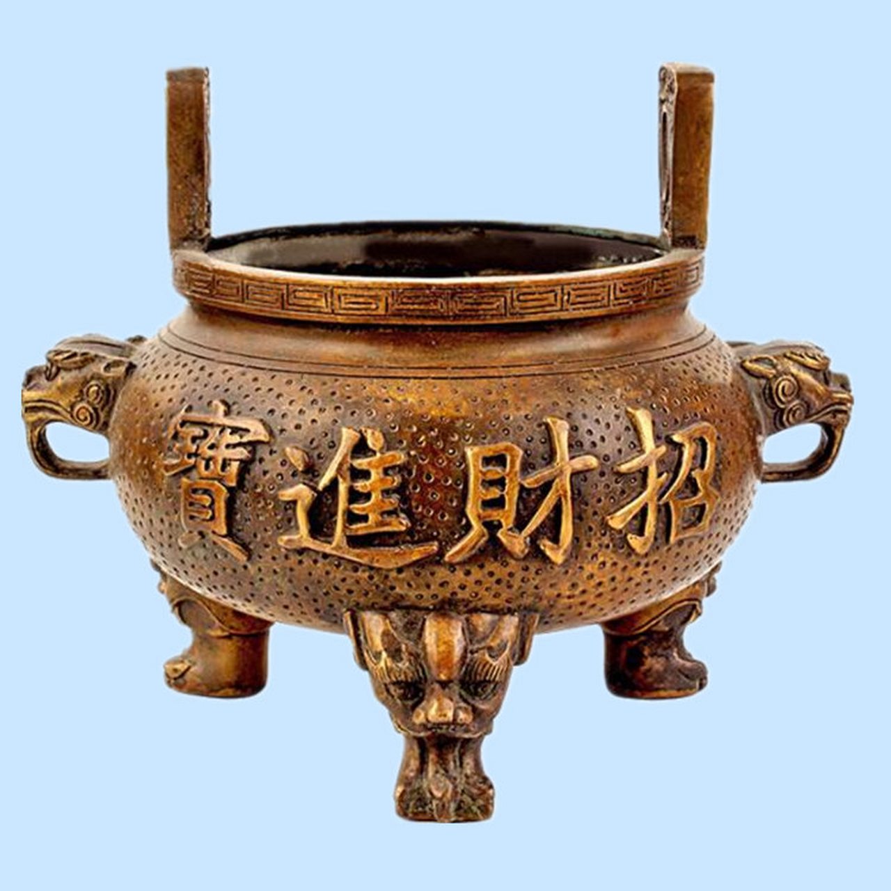 三足紫铜香炉 四足平口香炉 招财进宝铜香炉 聚财紫铜香炉 青铜香炉