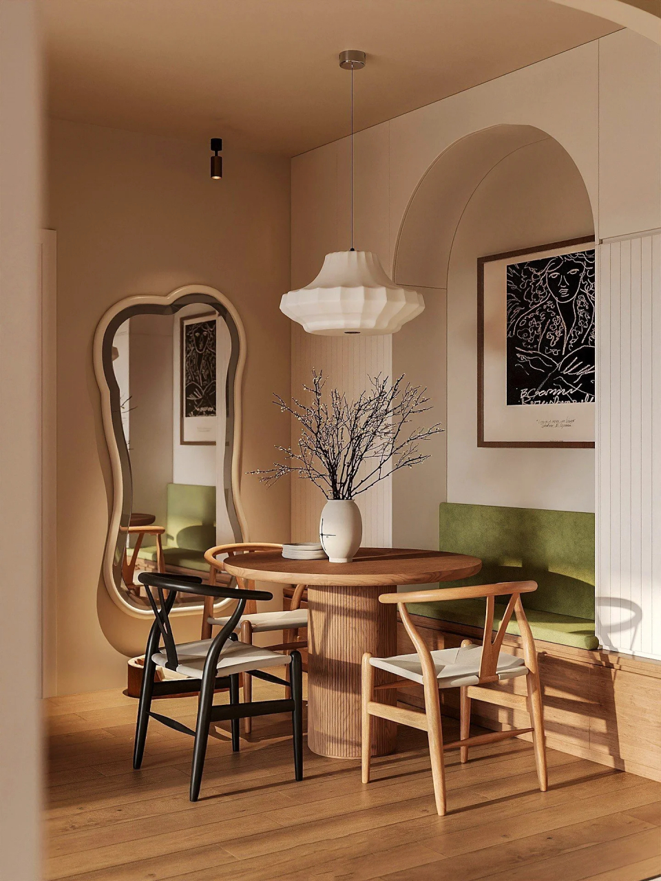 全靠这个弧形悬梁 半开放厨房  这个半开放式厨房美翻天!