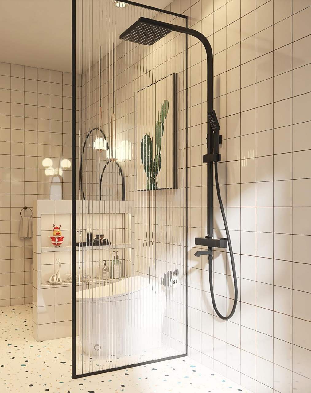 长方形卫生间设计灵感,功能分区很不错.  你喜欢这样的装修吗?