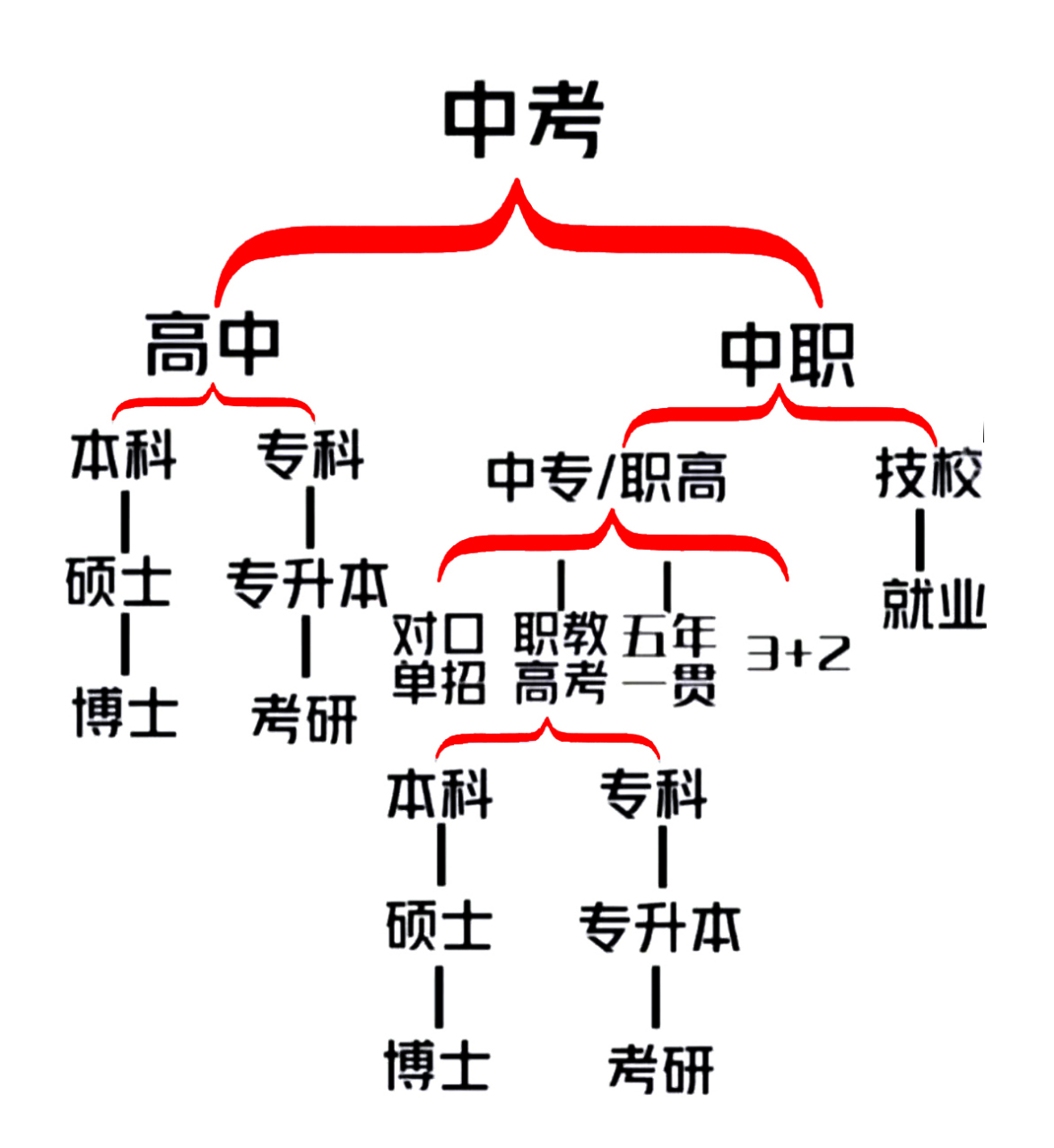中考分流详细图,更直接的给家长和孩子详细的讲解中考分流.