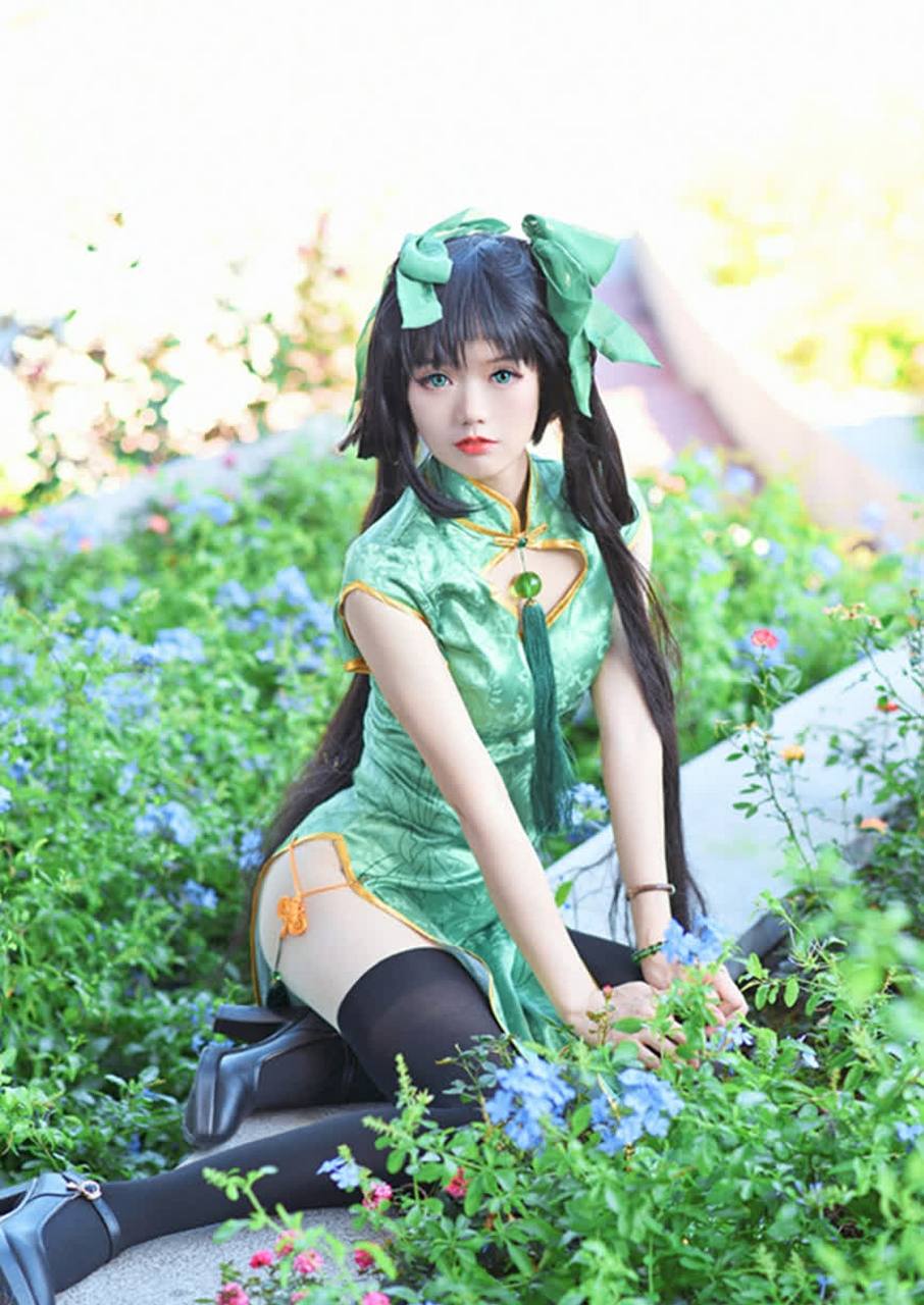 王者荣耀#身着绿色旗袍的《王者荣耀》大小姐孙尚香抵达cos,充满胶原