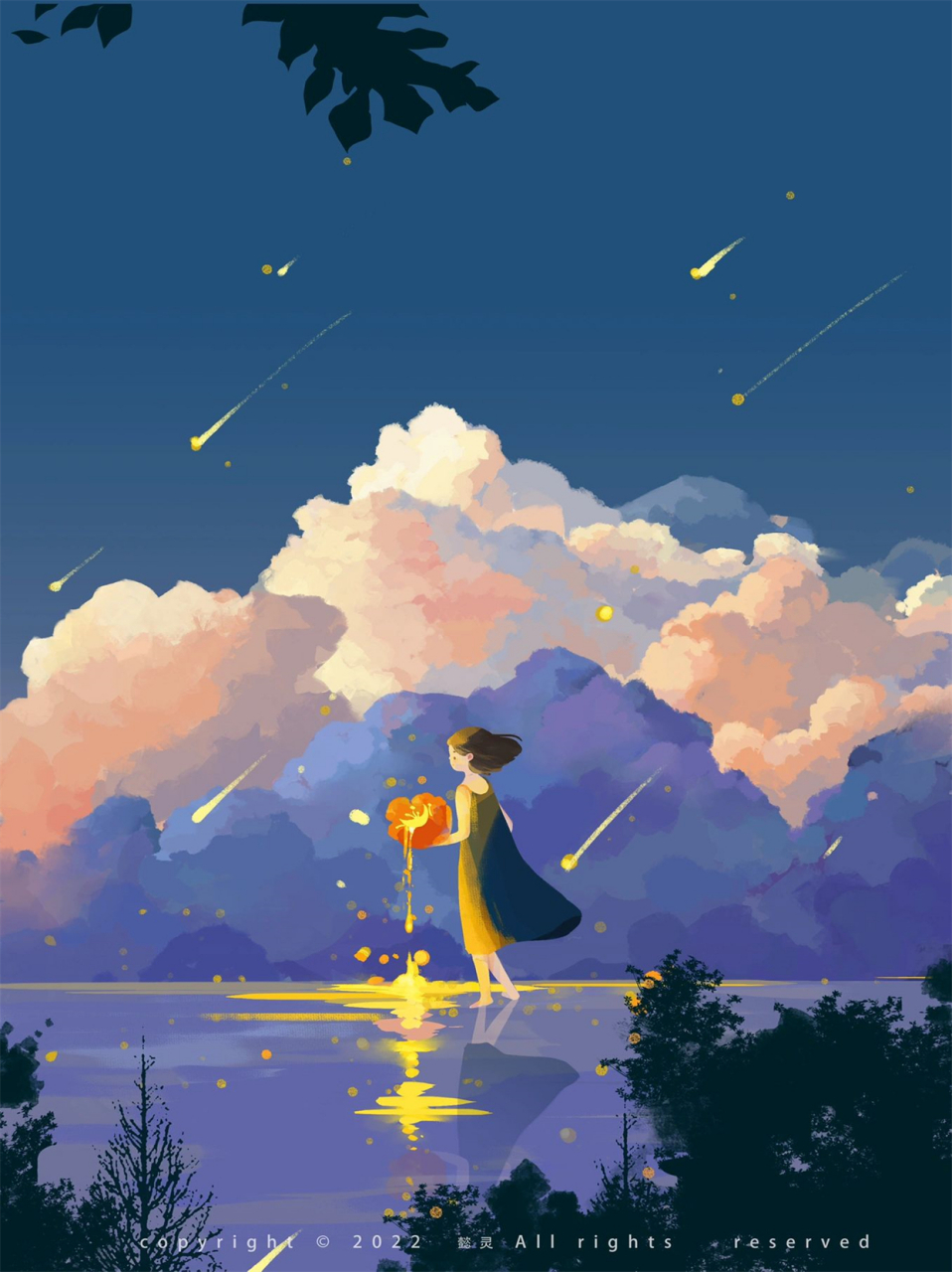 治愈系插画|天空云朵  这个场景画风也太好看了吧