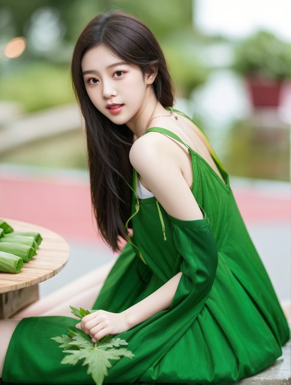 气质美女穿着绿色衣服是不是与端午节很搭呀~ #端午# #最美端午夏衣