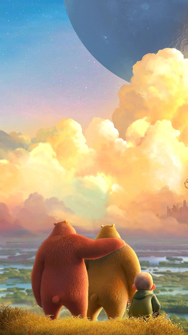 《熊出没》高清4k无水印手机壁纸:熊大!光头强又在砍俺们的树了!