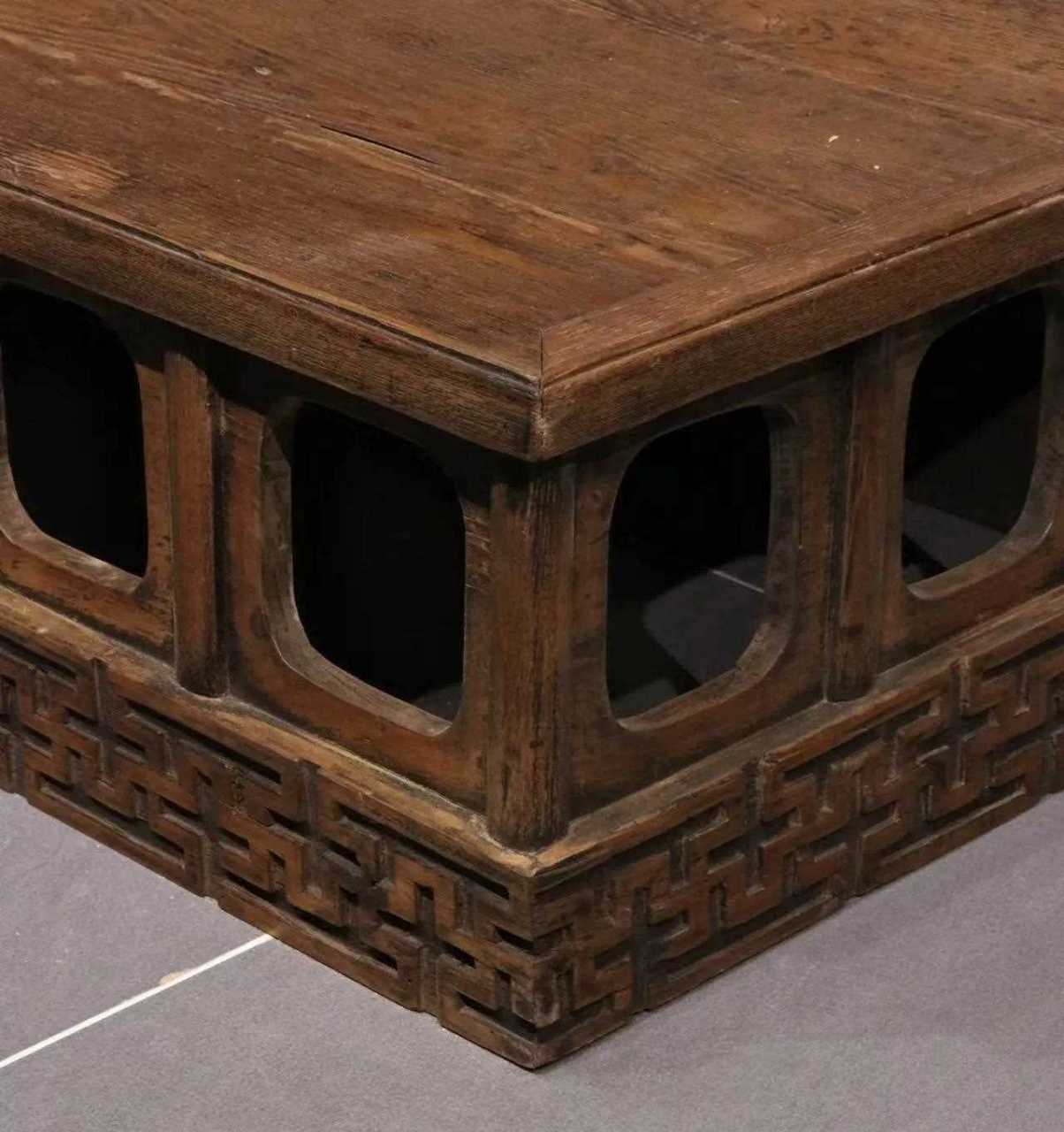 【 汉唐 品茶桌 】长89宽54高25 ;此茶台桌起拦水线,四面开光 底座为