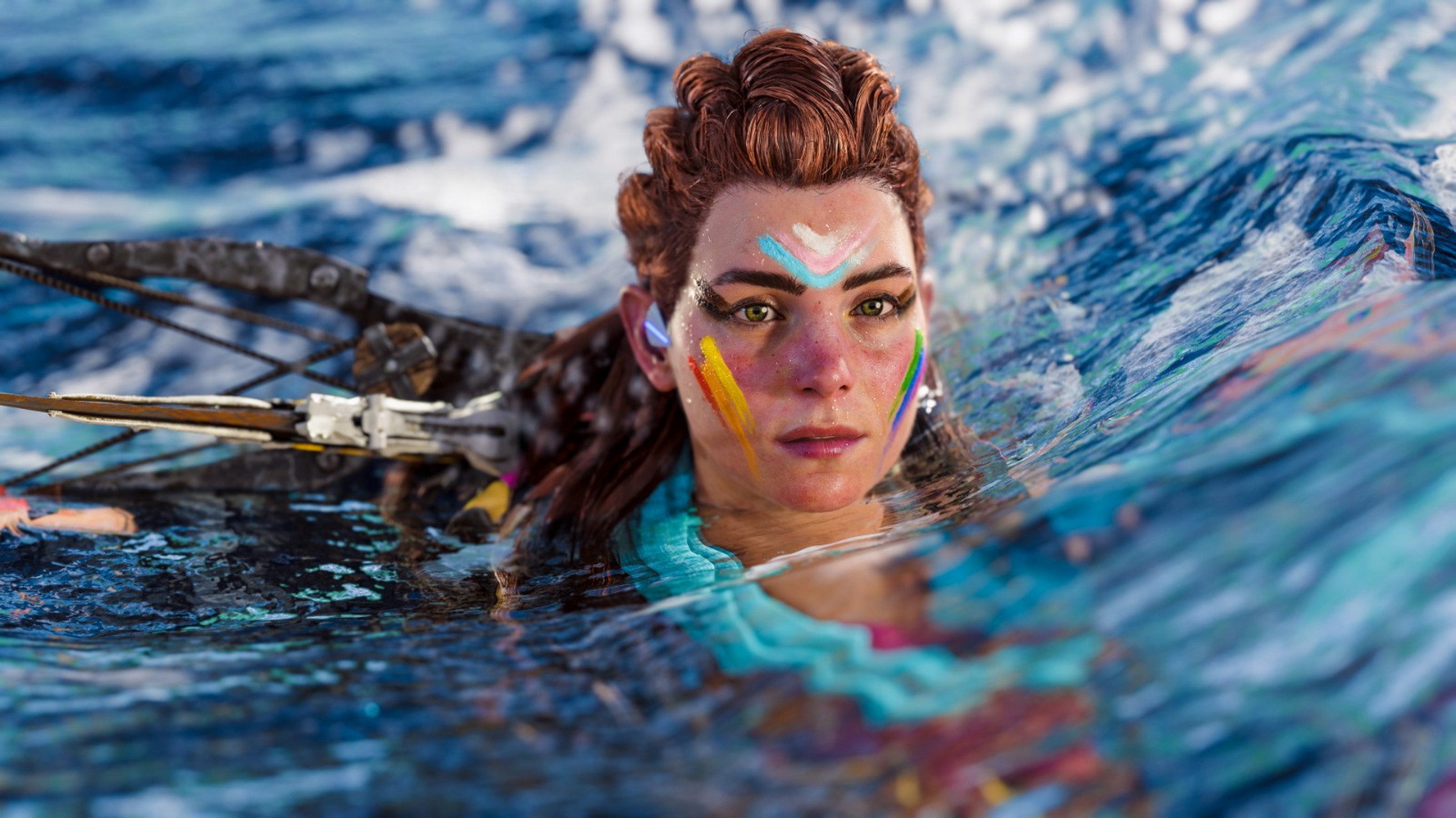 pc单机游戏大作《地平线:西之绝境》女主角埃洛伊的美照,看着笑容甜美