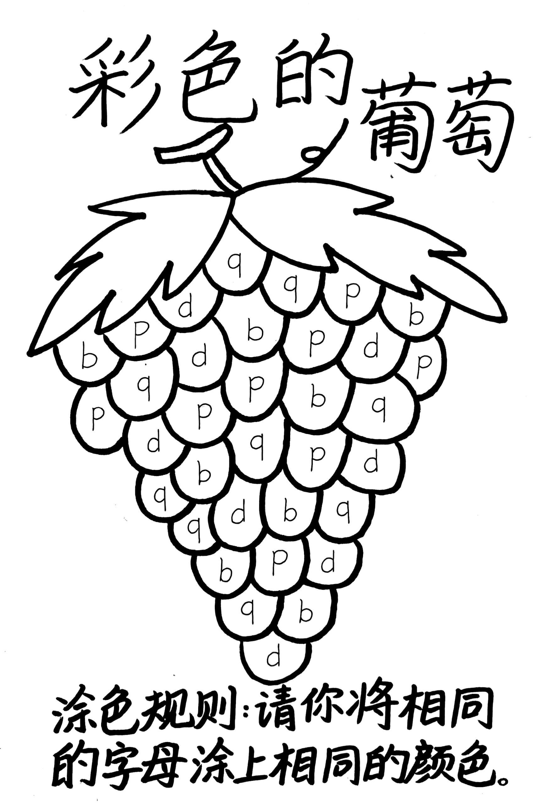 方位感知能力较弱,分不清上下左右的位置结构,对美术拼音简笔画葡萄