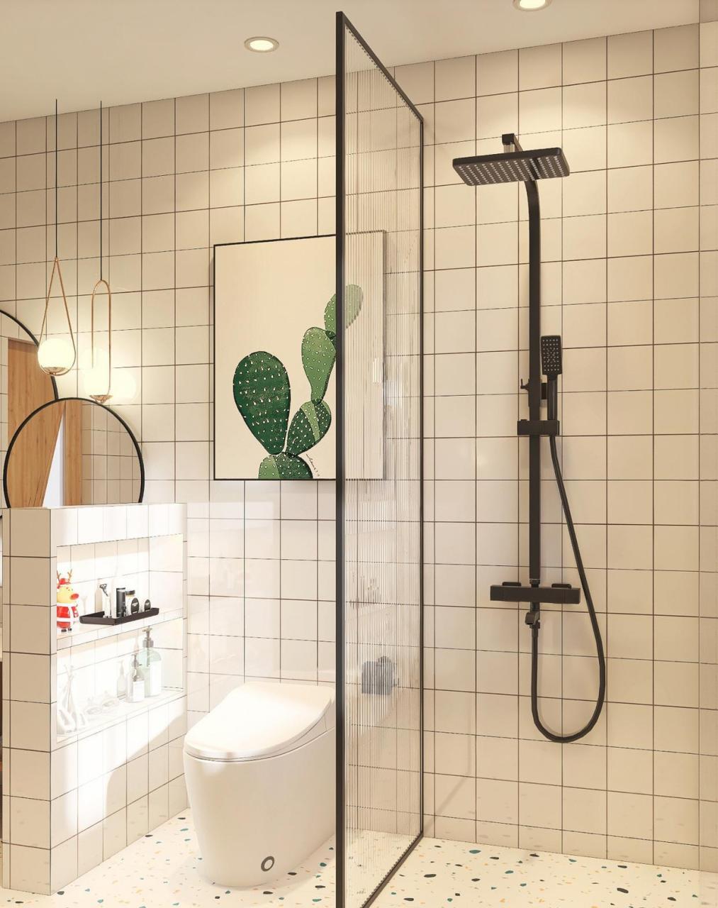 长方形卫生间设计灵感,功能分区很不错.  你喜欢这样的装修吗?