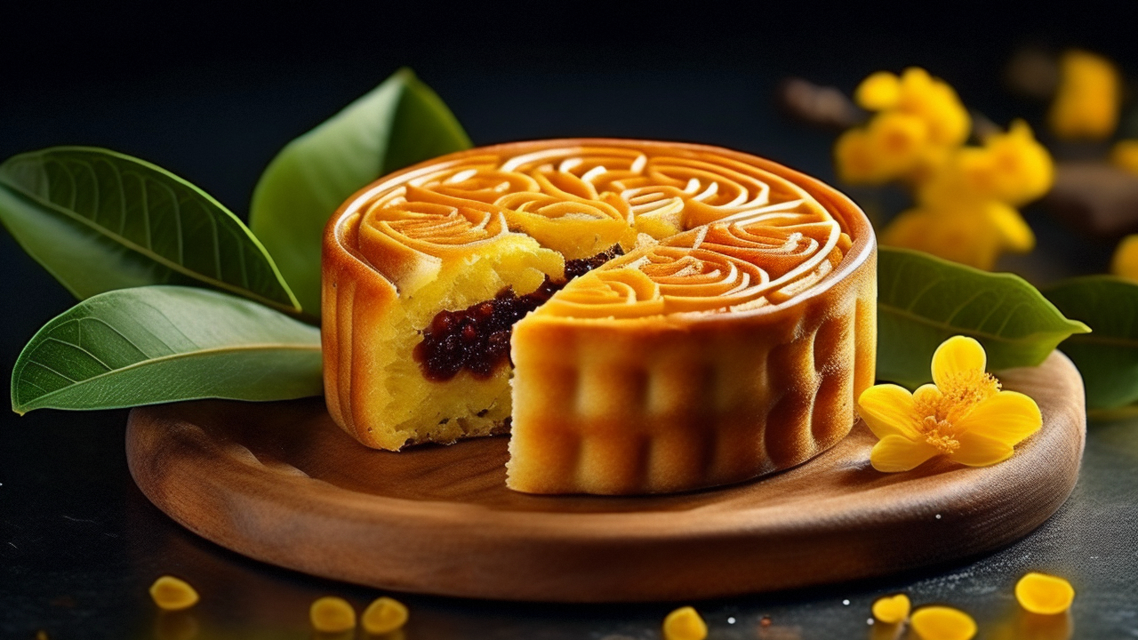 中秋节马上就要到了,提前用ai创作几张月饼和桂花组合的美图,3秒钟生