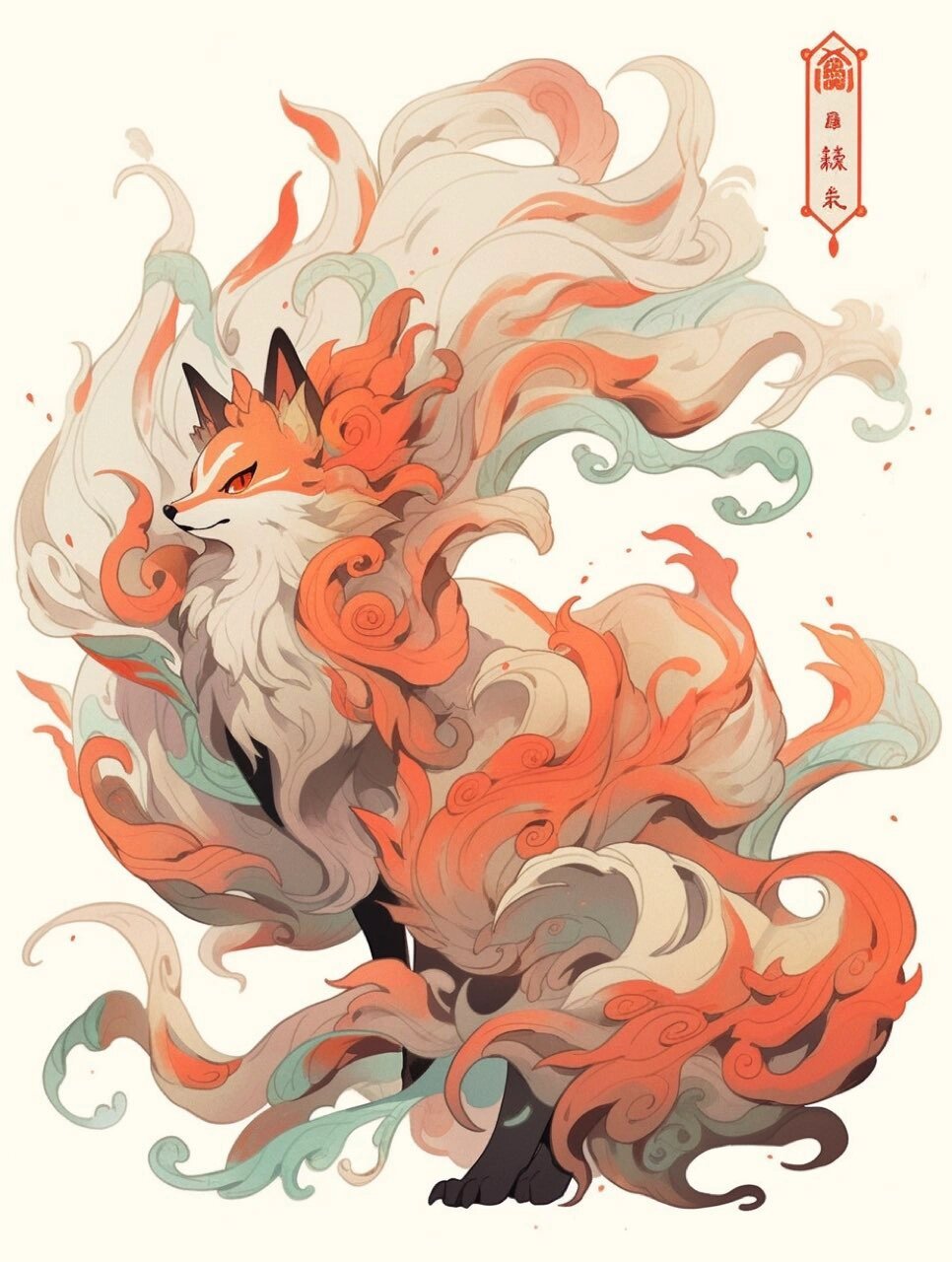 山海经九尾狐  这也太漂亮了吧,要是能做成贴纸就好了