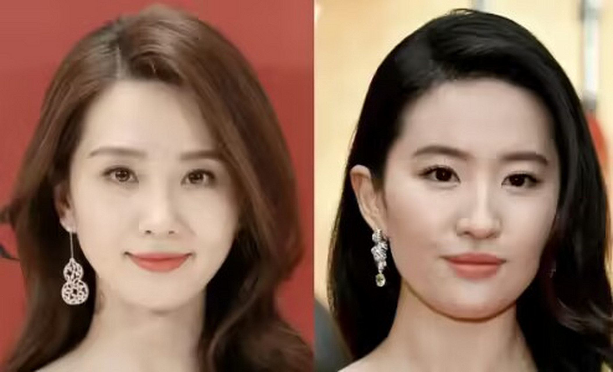 两位女神,刘亦菲和刘诗诗 35岁时候的五官对比图 你们说谁更美[阴险]