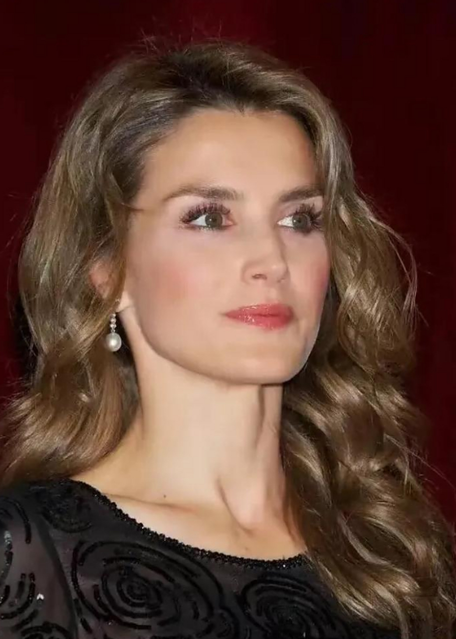 五十岁的莱蒂齐亚王后也满头白发,满脸皱纹.