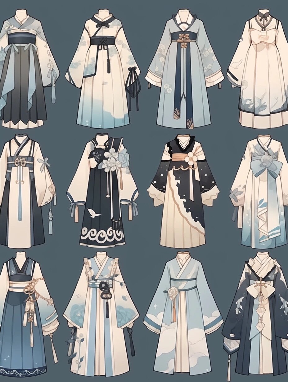 蓝色系古风小裙子:服装设计素材.@辛欣爱学习的动态