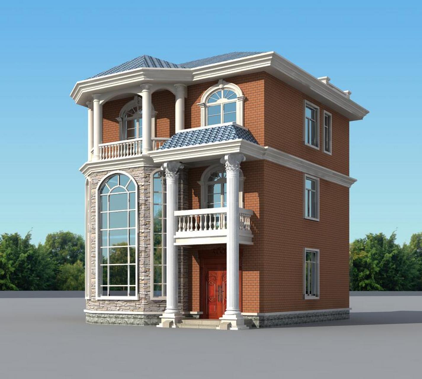 这是一款小户型的农村简约欧式三层小别墅设计图,占地面积不足100平米