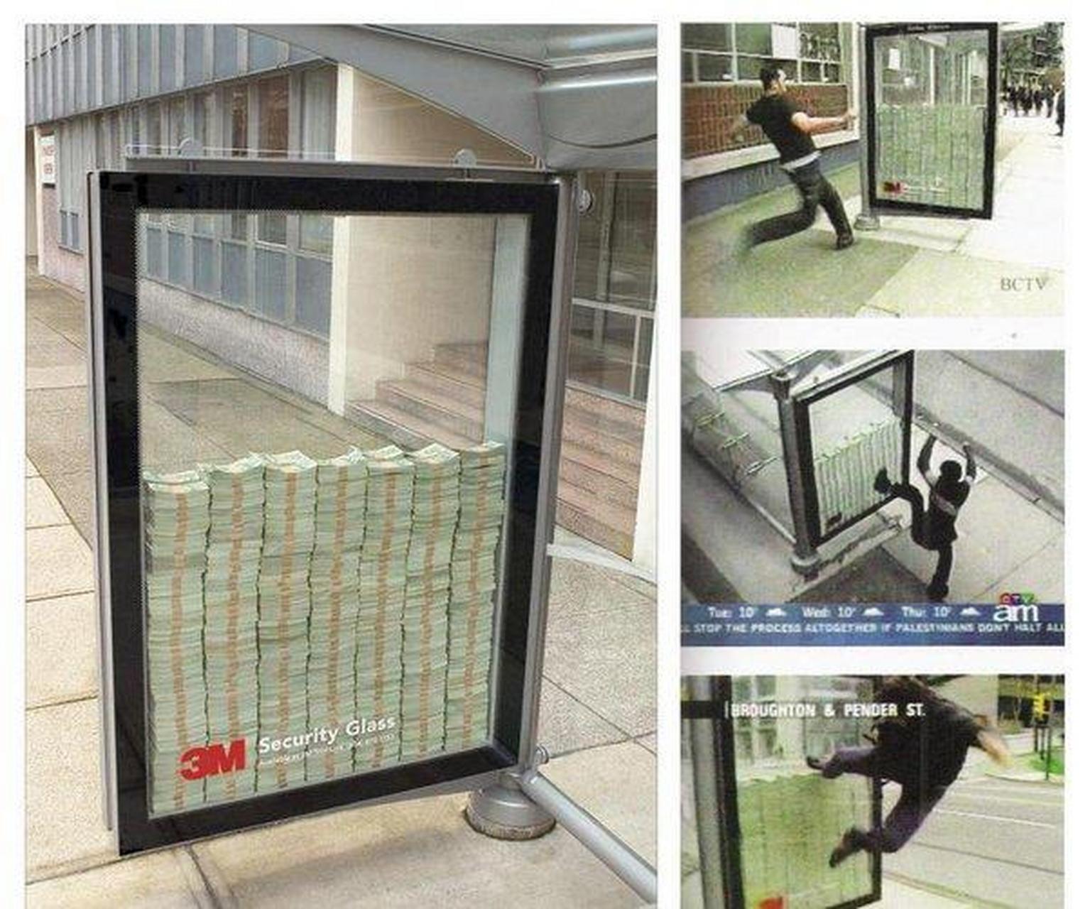 然后你看到了照片上这个来自3m安全玻璃公司的广告展示