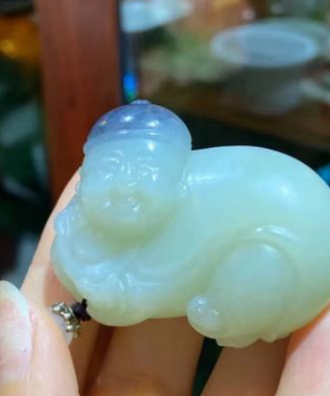 点击头像看直播##和田玉#和田玉青花籽招财童子挂件!