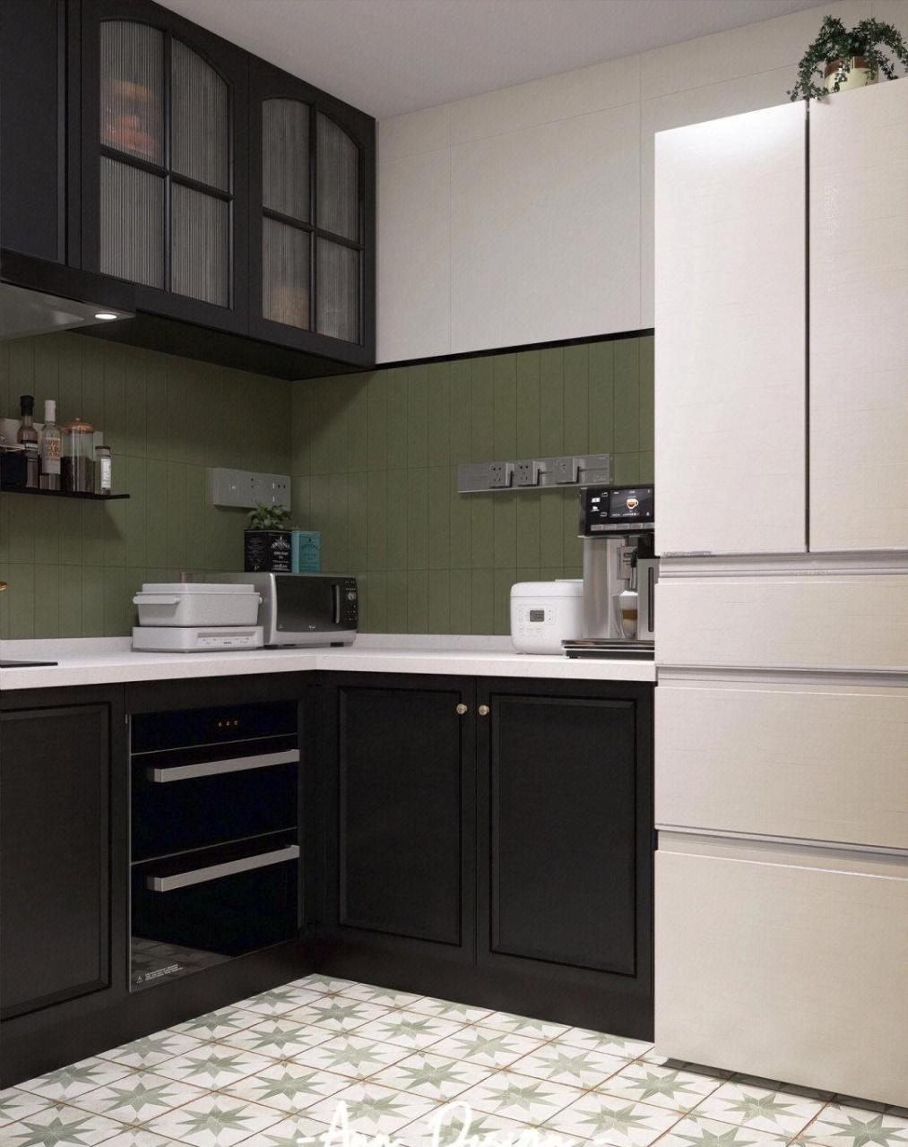 美式复古风厨房,这颜色搭配真的高级,是美剧里的摩登格调!