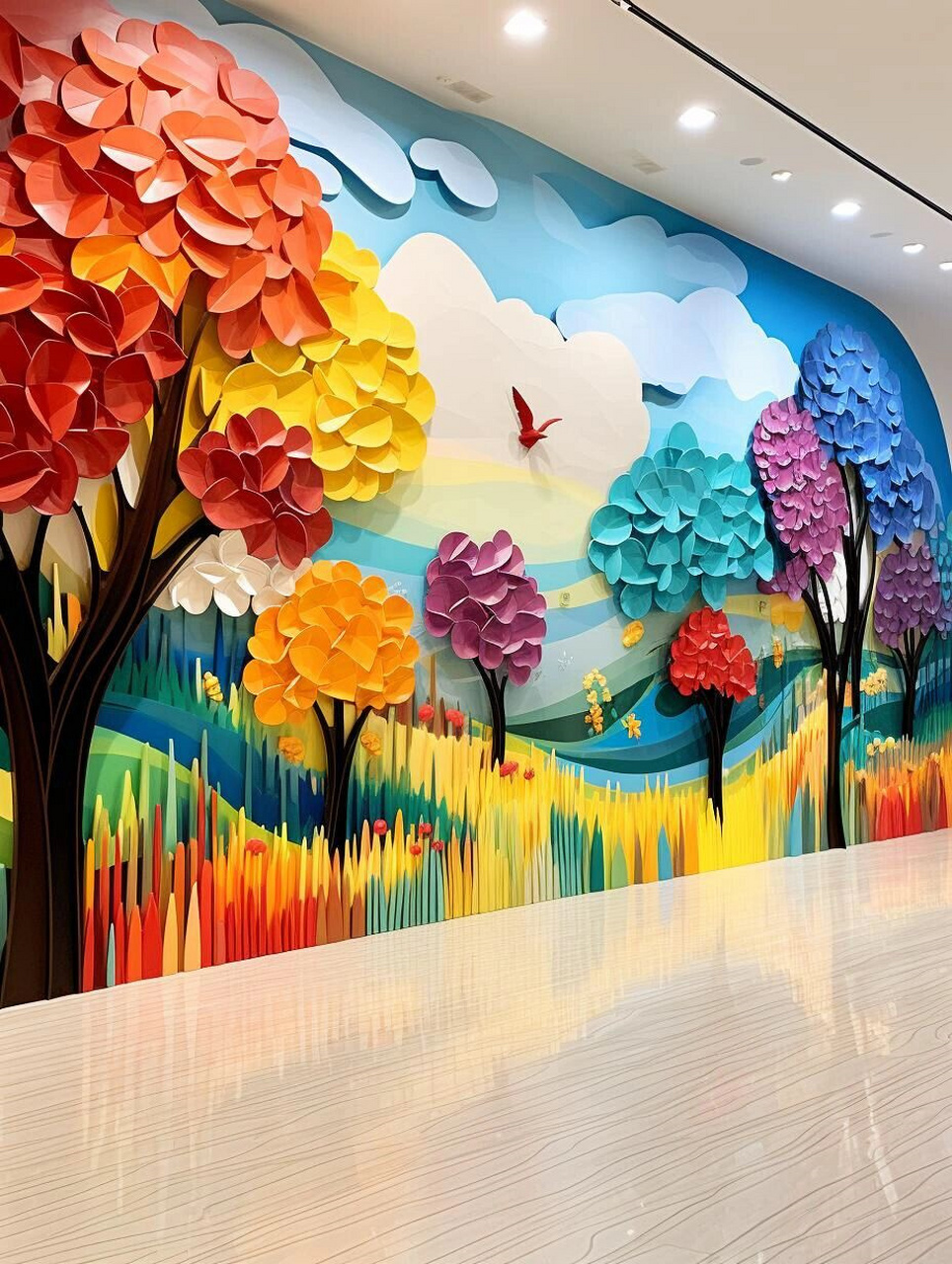 门店橱窗森林主题艺术形象墙