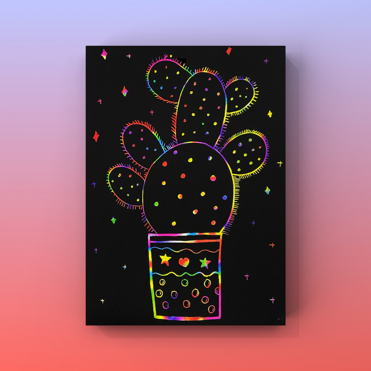 《五彩的仙人掌》·刮画·少儿创意绘画[期待] 刮画果然怎么画都好看