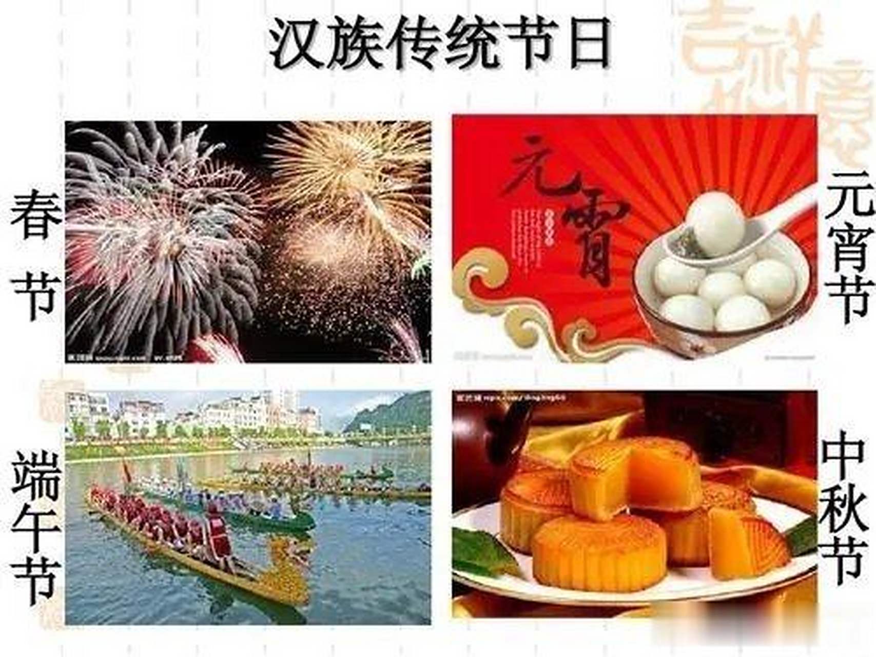 传统文化知识:汉族的主要传统节日,有哪些?答案:汉族的主要传统节日大