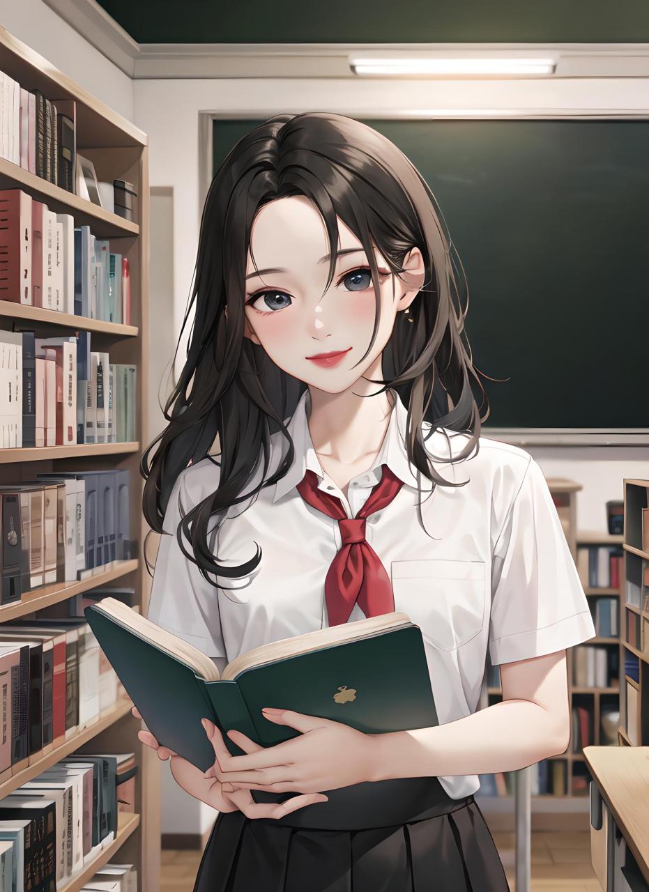 校园风系列(10):白衬衫学姐 在二次元的校园中,一位身穿洁白衬衫的