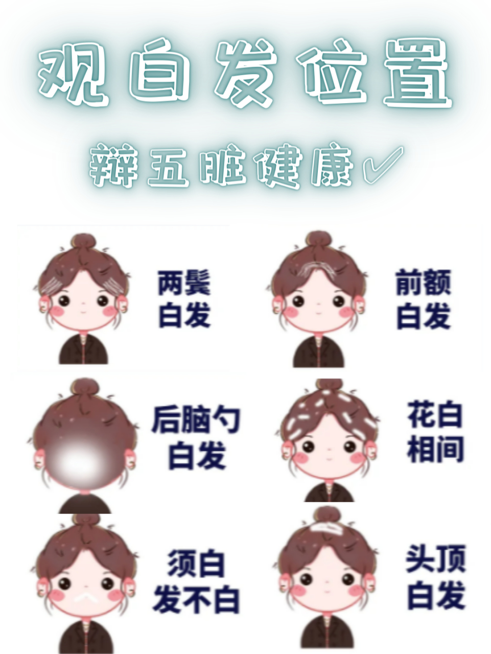 看白发位置,辩五脏健康73  7415排除遗传因素和年龄增长因素