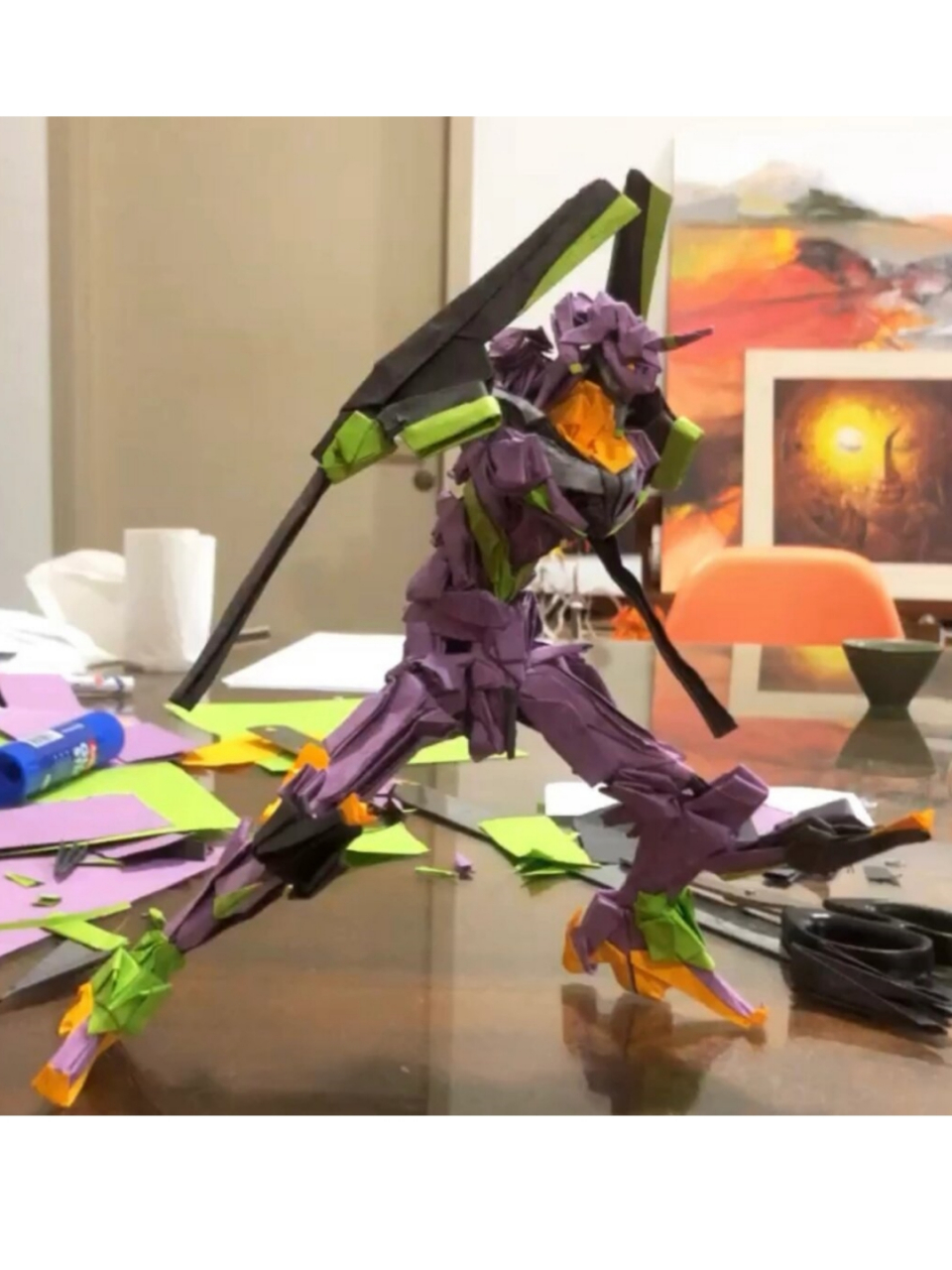 折纸eva初号机  今天,我想和大家分享我的一个爱好——"折纸".