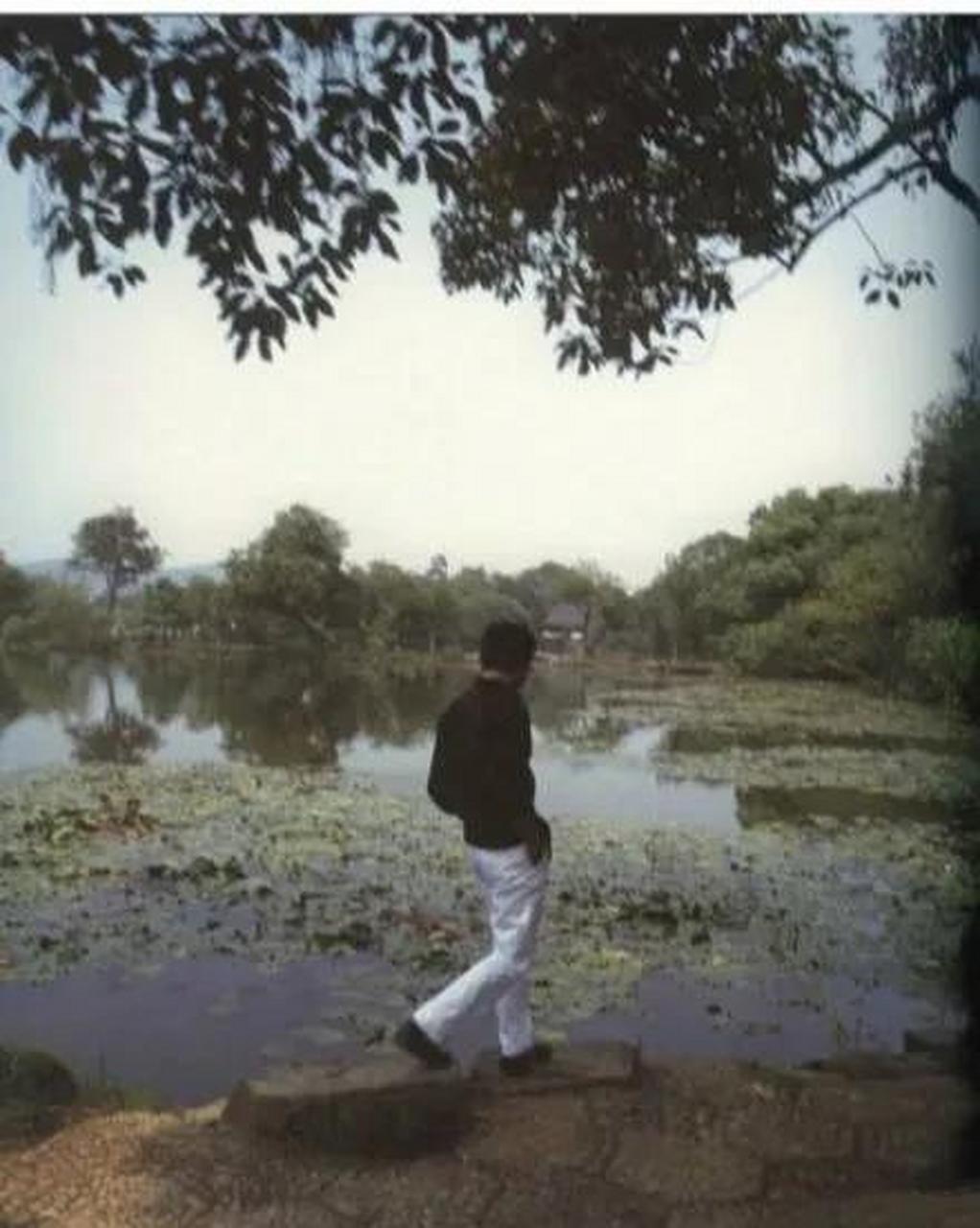 2000年,张国荣在杭州西湖游玩的图片.