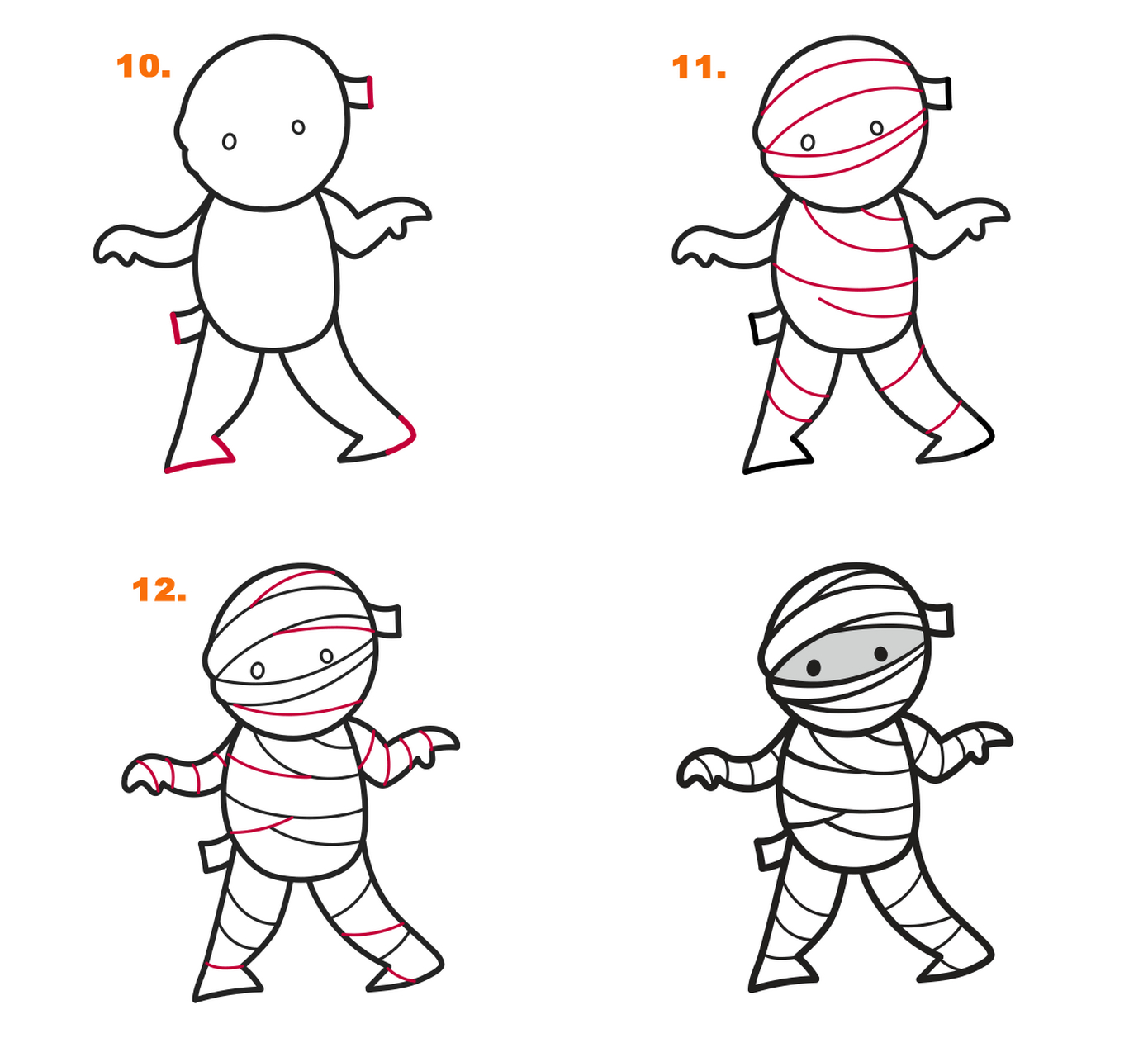 12步,教你画出一个诙谐可爱的木乃伊,外形是基础,精髓主要在缠绕在