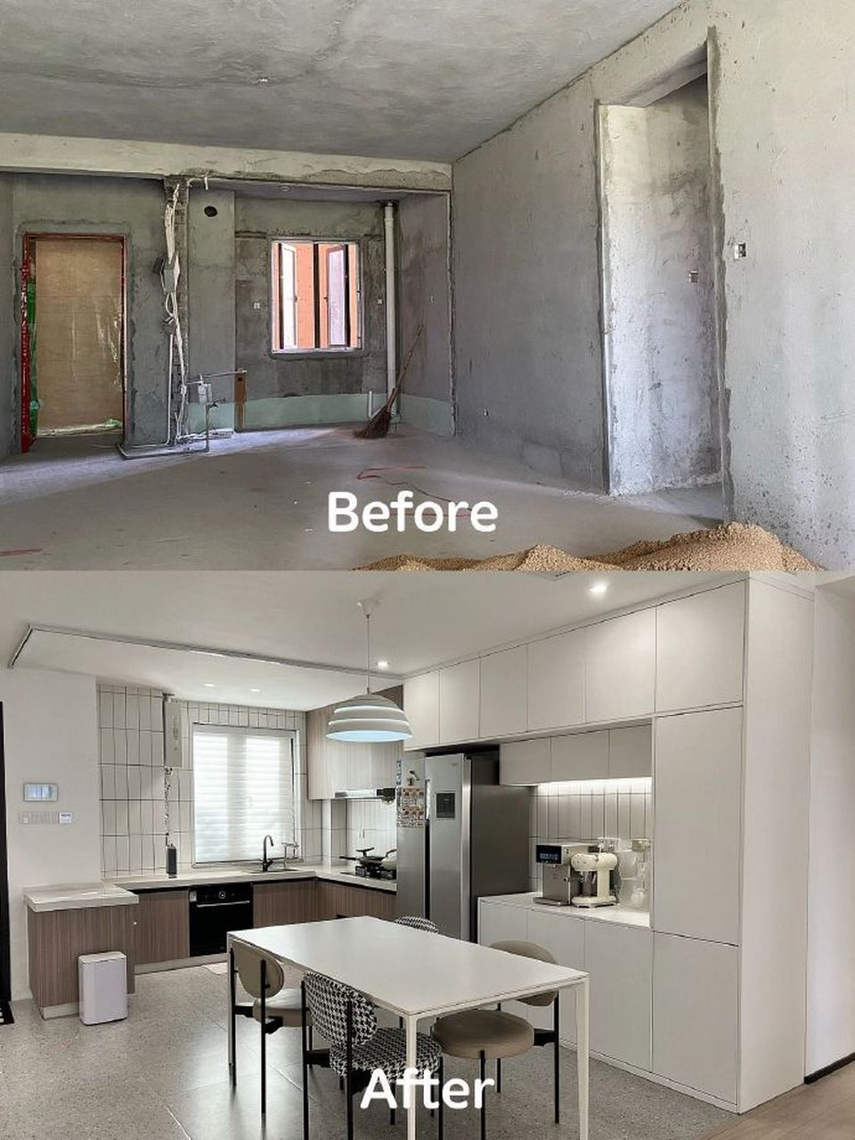 毛坯房装修前后对比,满满的成就感!