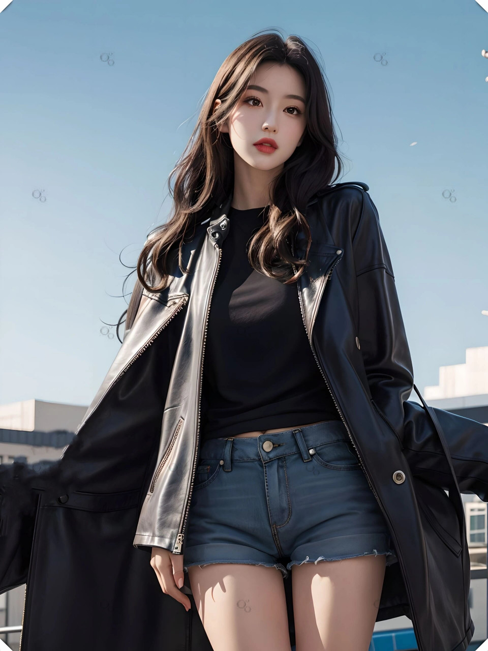 时尚皮衣外套,模特日常穿搭分享  今天给大家分享一下我的日常穿搭,这