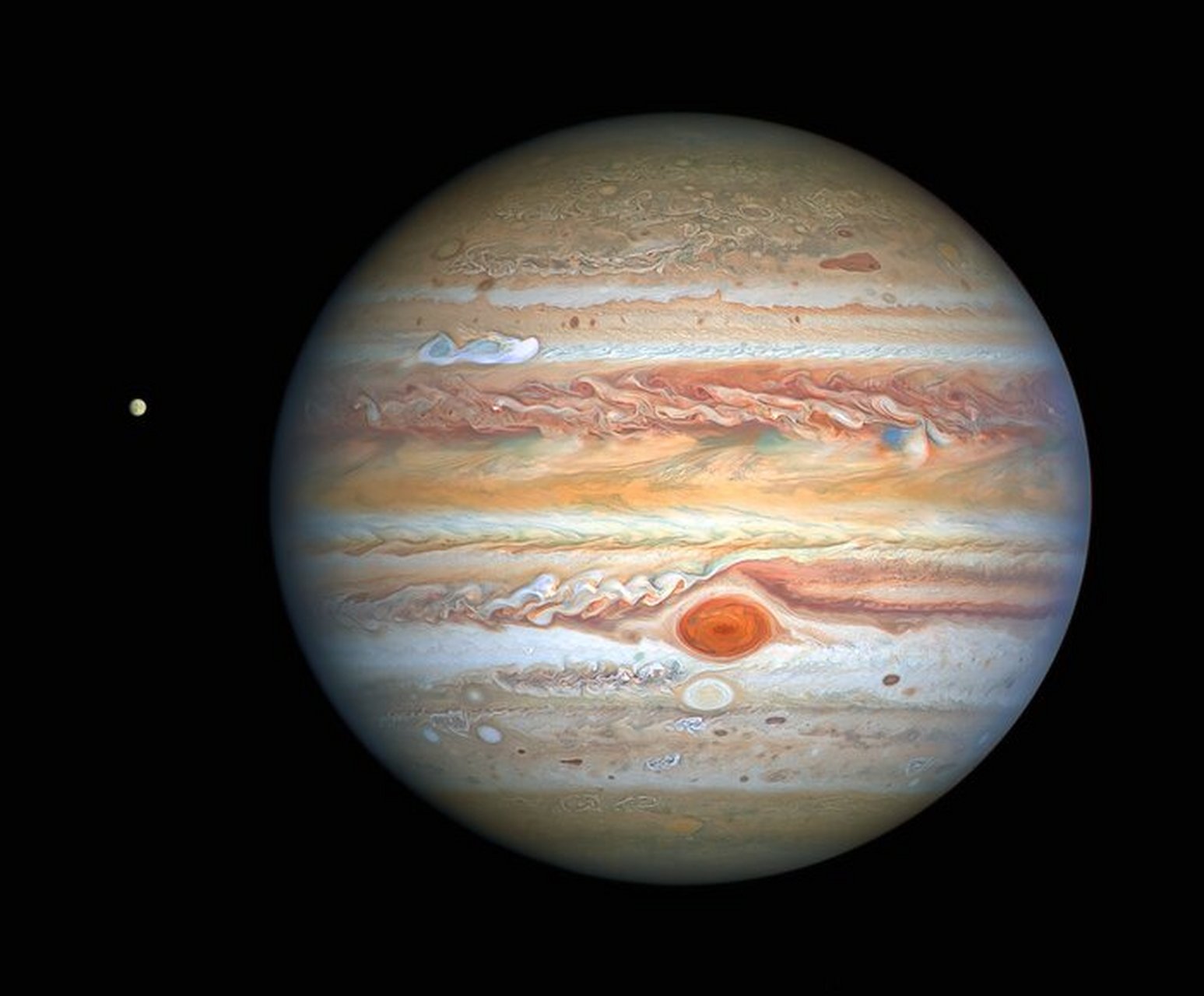 这张木星图像由哈勃太空望远镜拍摄,这是距离地球约653亿公里的木星