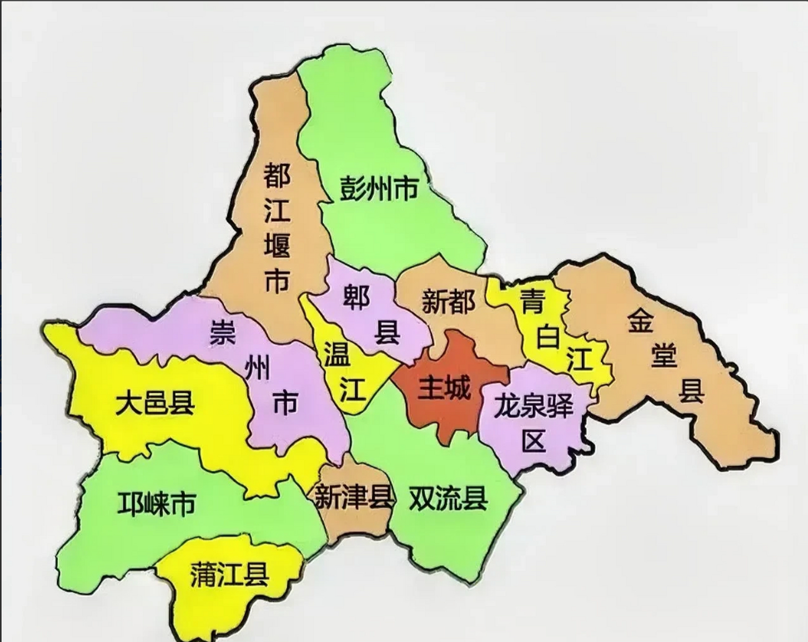 成都建成区5区 7个郊县(区) 托管1个新区 代管8个县(市),总数1 16城