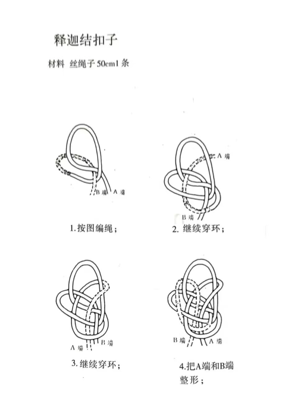 基本结组合﹣琵琶结教程 依次编:纽扣结→酢浆草结x