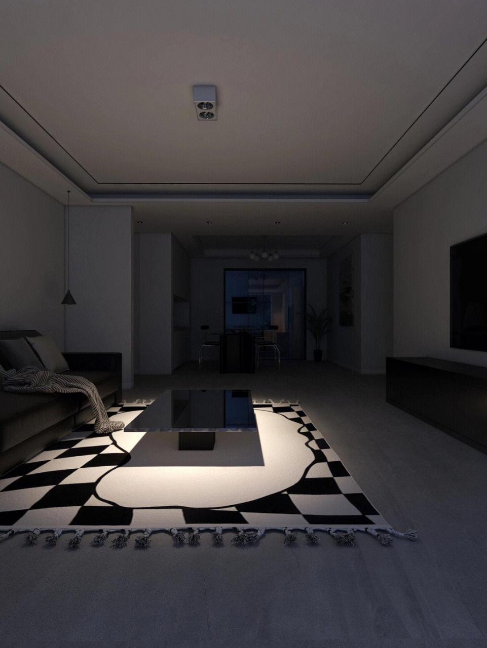 现代极简风客厅的灯光设计分享 客厅天花做了简单的回字形吊顶 优点