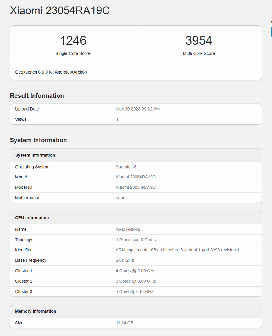 小米 civi 3 週五已經出現在了 geekbench 數據庫中,型號為 23046pn