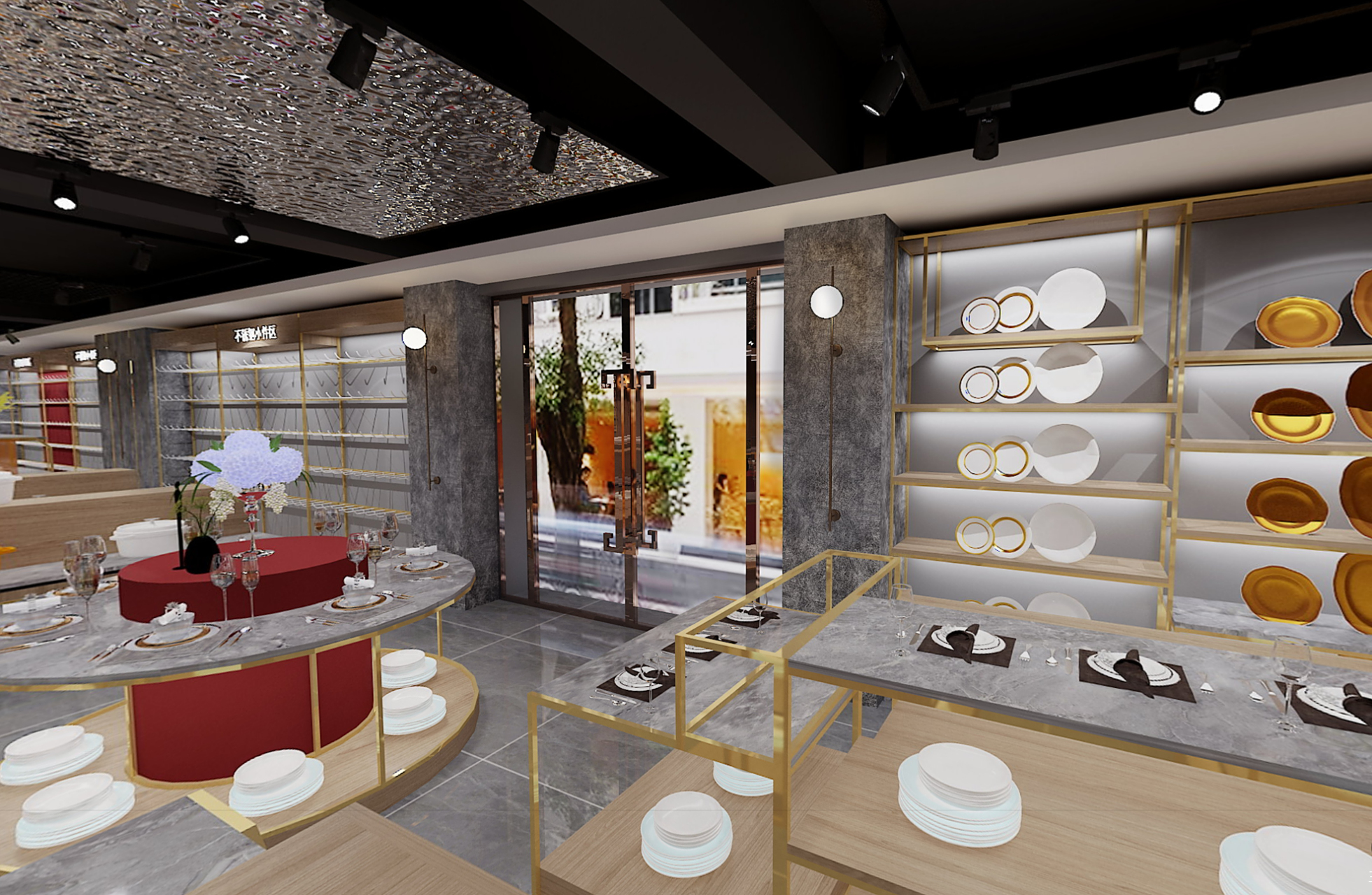 酒店用品展厅中,中岛柜布局设计绝对是最佳选择.