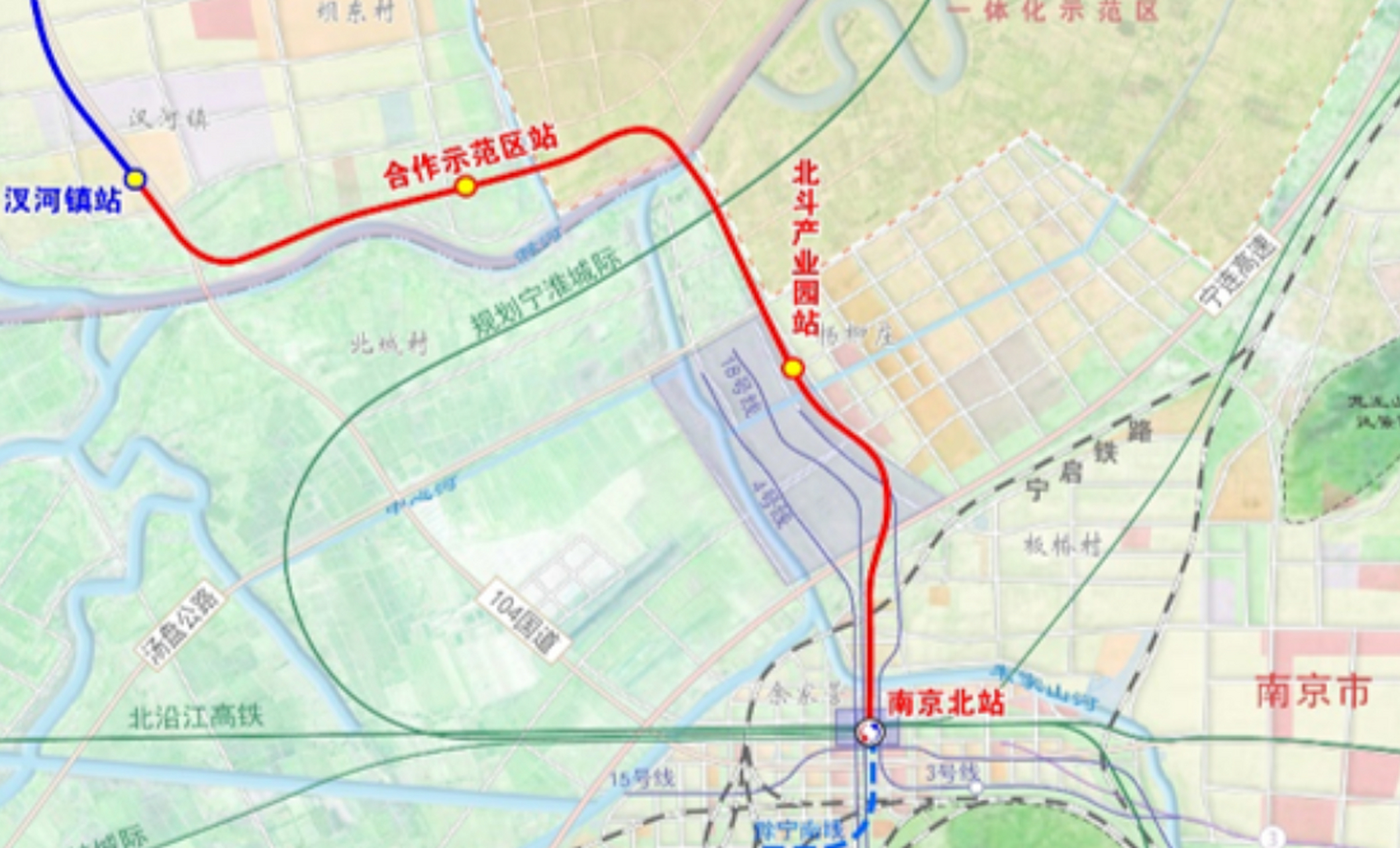 寧滁城際南京段最新線路圖上顯示,除了此前大家知道的南京北站和北斗