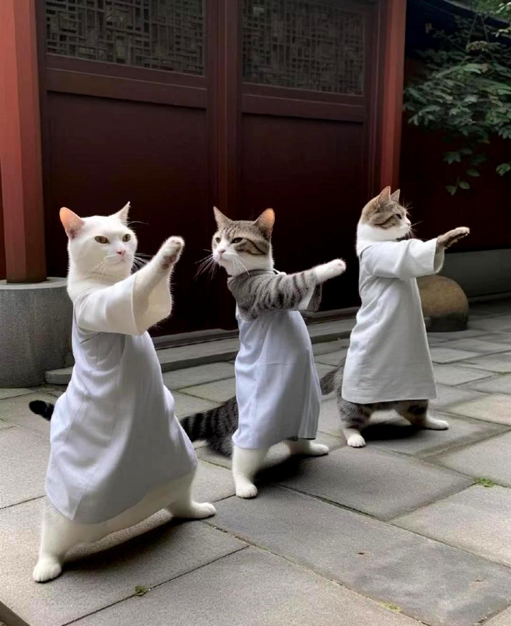 猫咪专注地练习拳击.