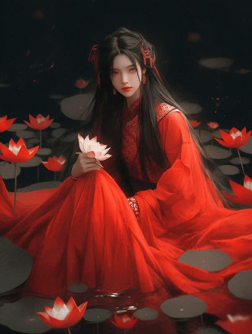 古风红衣莲花仙子头像~ ​​​