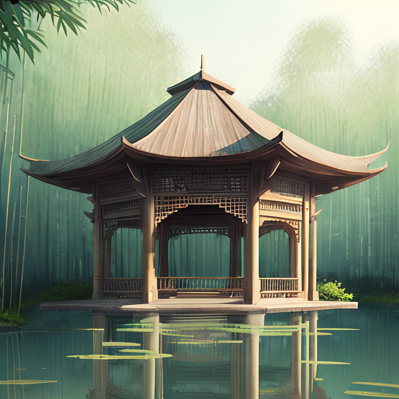 著亭得胜处,竹茂水清浅.闲静,生机,经典#百度文心一言来了