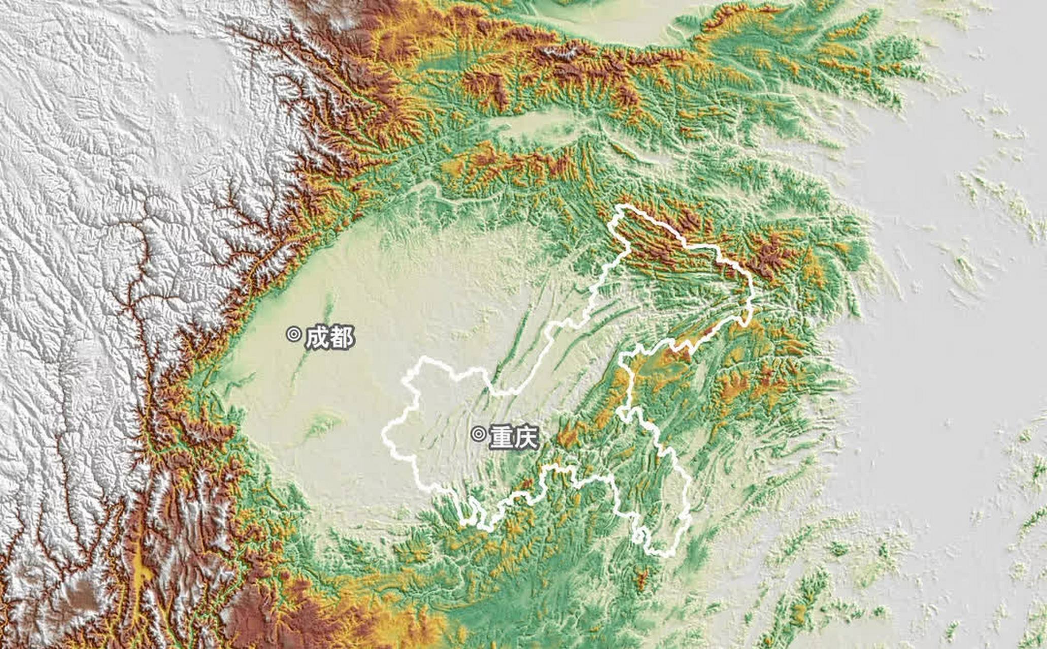 四川盆地及周边地区地形地貌图