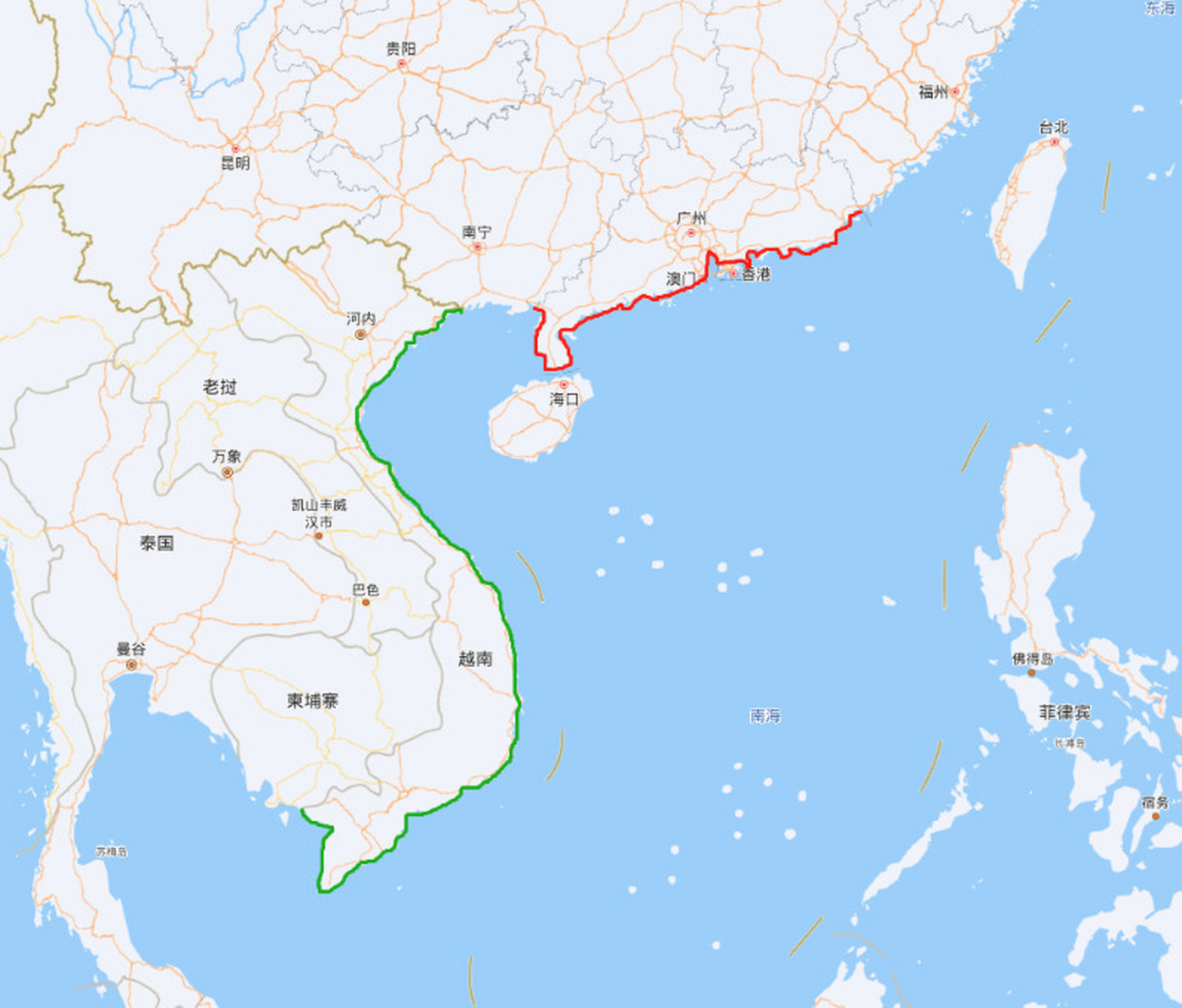 每次看地图,发现一个奇怪现象,那就是感觉越南的海岸线比广东长,但
