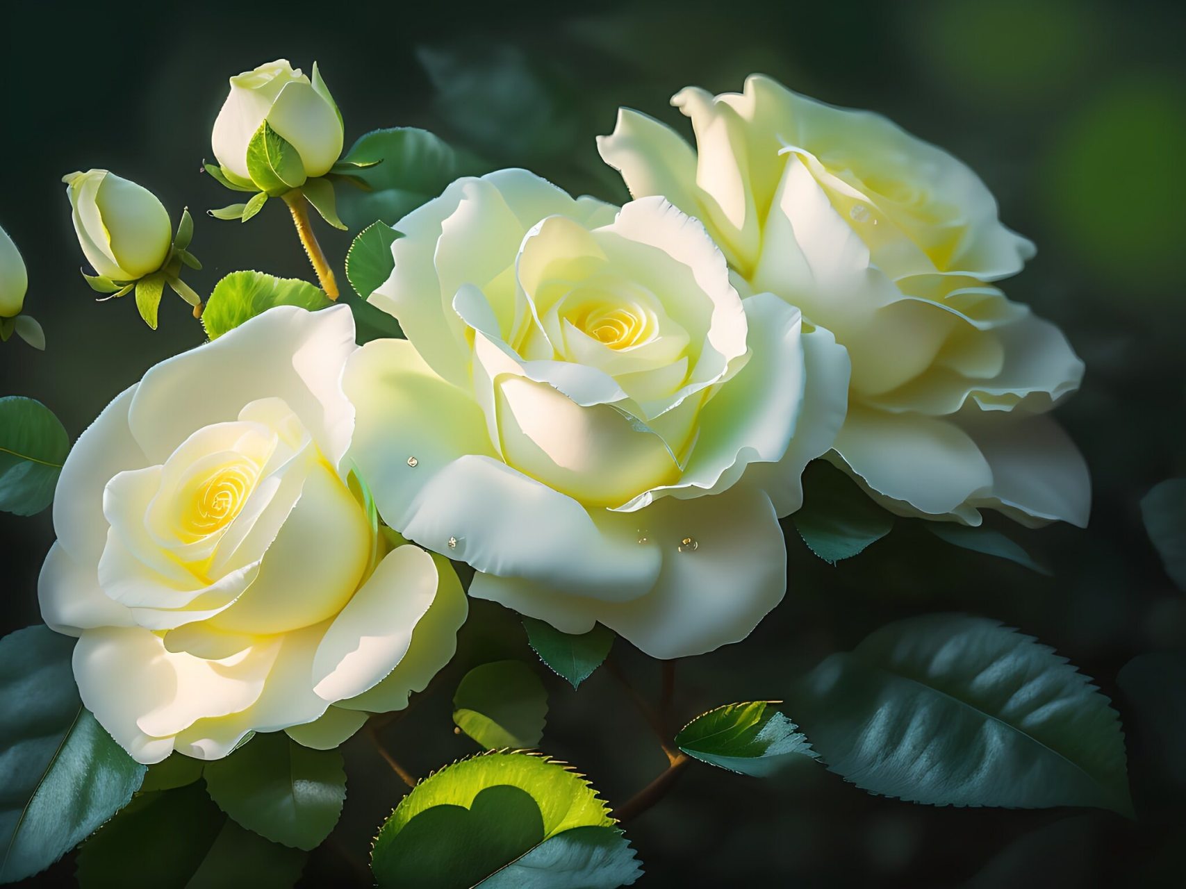 白色玫瑰花,它们的美丽和孤独在静谧的世界里轻轻绽放.