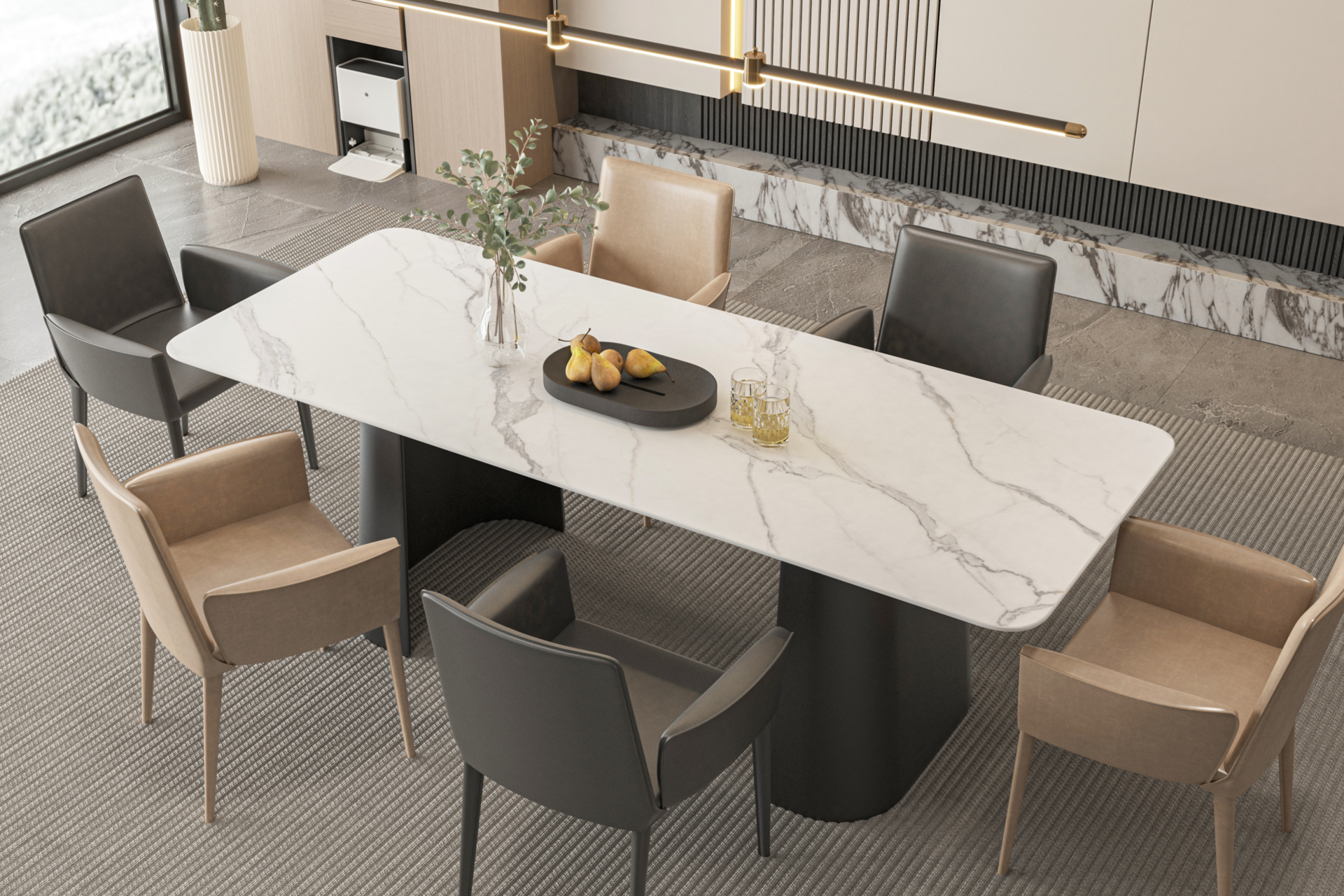 如今很多家庭在餐桌的选择上,会选择岩板餐桌.