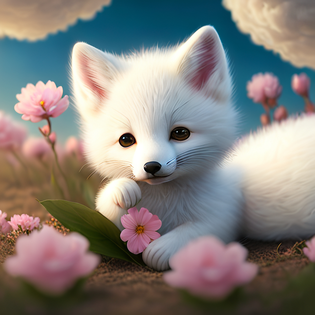 百度ai绘图黑科技#一只可爱可爱的小白狐,有一条蓬松的大尾巴,手滥妹