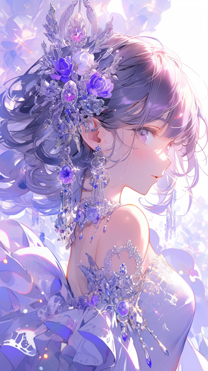 ai绘画第三十五期(紫发系列) 紫发的妹子,静谧