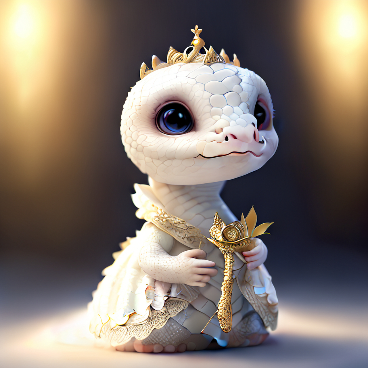 百度ai绘图黑科技#一个可爱可爱的白蛇宝宝,穿着柔软的皇家礼服,电影